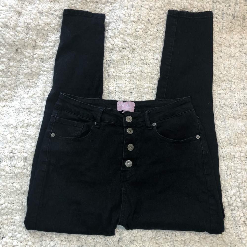 𝅺fae London Black Button Up Skinny Jeans 14